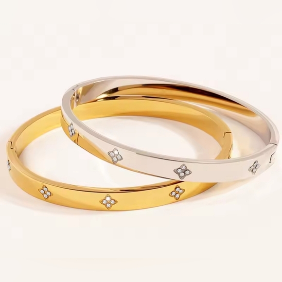 Silver Zirconia Bangle ✨ Elegant Stainless Steel Bracelet - Picture 5 of 5